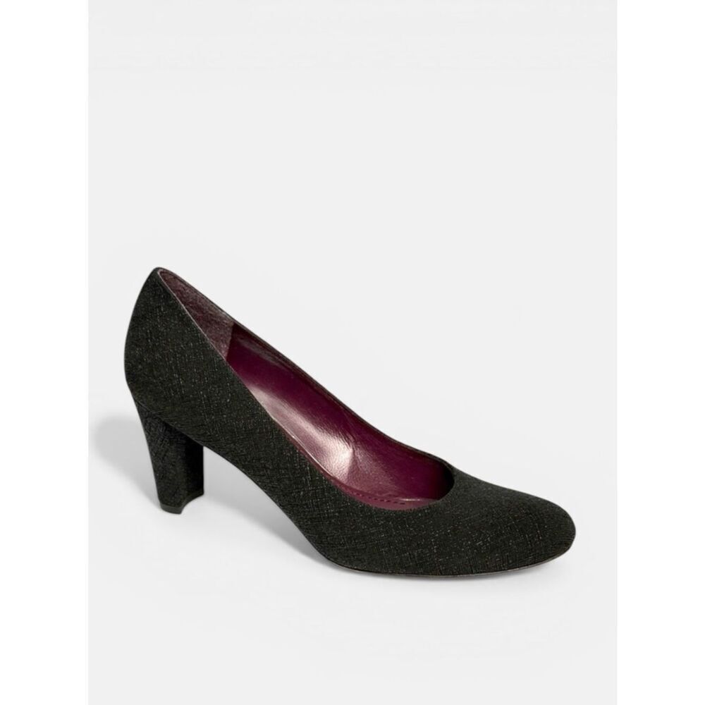 Stuart Weitzman Textured Saffiano Leather Black Heels Slip On Pump Size 8,5